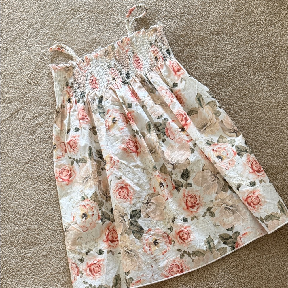 Girls Floral Smocked Dress with Pink Roses